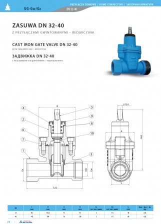 Cast iron gate valve UG-Gw/Gz Dn32-40